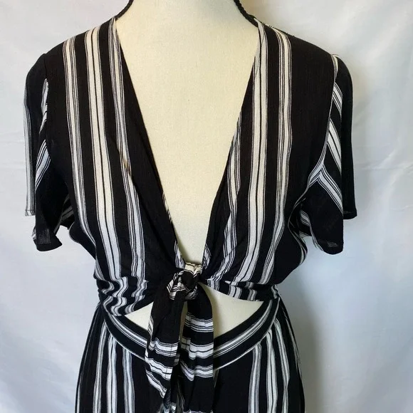 Promesa Women's Midi Dress Size Small Striped Tie Top Button Skirt Sundress - Picture 2 of 12